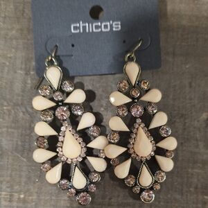 Chico's Beige and Gold Teardrop Earrings